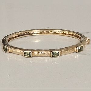 Italian Designer 18k Layered Green Tourmaline Sterling Silver Bangle Bracelet